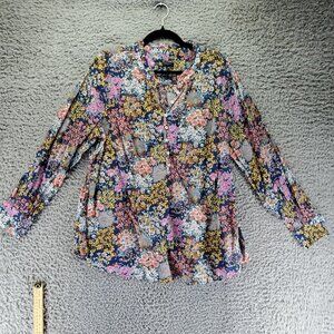 Talbots Top Women’s Size 2X Blue Floral Plus Cotton Button Front Long Sleeve